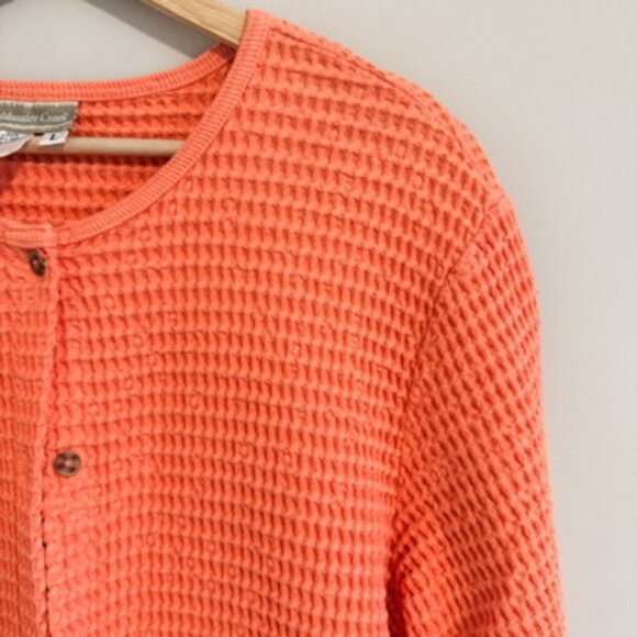 Coldwater Creek Vintage Waffle Weave Knit Sweater Cotton Pink Orange Size Large - Picture 3 of 5